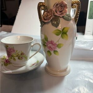 Elegant Floral Vase and Teacup Set